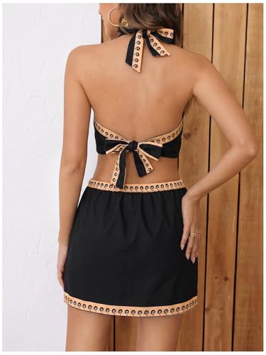 Image of MakeMeChic Women's Boho Mini Dress Summer Beach Vacation Halter Dresses Floral Sundress