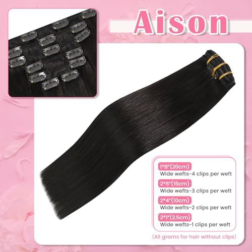 Aison Hair Extensions for Women Dark Brown Clip in Hair Extensions Real Human Hair 75G/7Pcs 16clips Clip ins 18 Inch — view 3