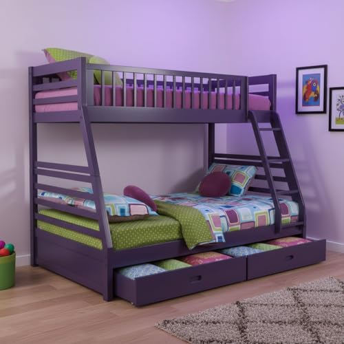 Image of APRODZ Solid Wood Elvira Dark Lilac Purple Twin Over Bunk Bed with Storage