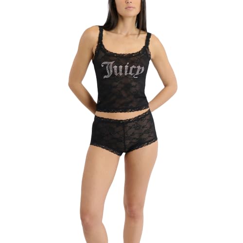 Juicy Couture Conjunto feminino de 2 peças, conjunto de lingerie transparente sexy com strass, Preto, P