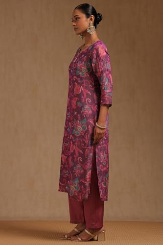 Image of Soch Womens Tissue Floral Print Kurta Set With Cutdana
