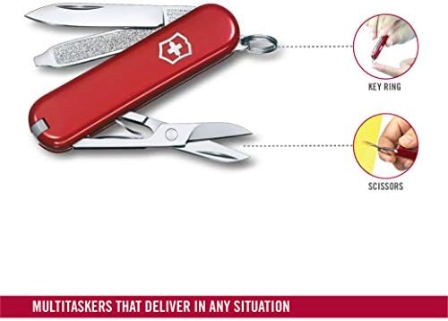 Victorinox Classic SD Swiss Army Knife, Small, Multi Tool, 7 Functions, Scissors, Nail File, Red