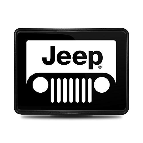 Ipick Image, Compatible With - Jeep Grill Uv Graphic Black Metal Face-Plate On Abs Plastic 2 Inch Tow Hitch Cover #TOP1