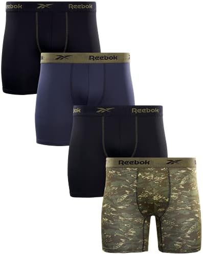 Reebok Men's Active Underwear - Sport Soft Performance Boxer Briefs (4 Pack), Size X-Large, Black/Grey/Camo/Black