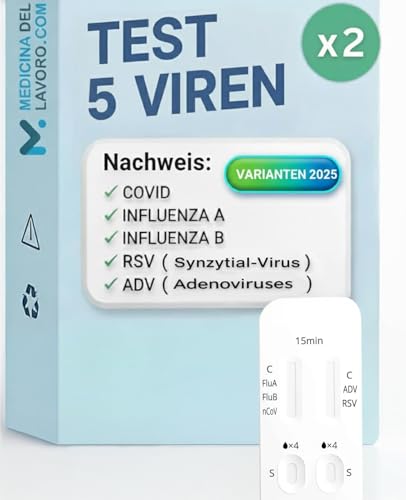 medicinadellavoro.com Corona oder Influenza? 2𝐱 5in1 Kombitest - COVID-19, Influenza A/B & RSV & ADV, Schnelltest - Laientest, der Influenza 2024/25 und Corona Combi Test unterscheidet - 2 Stück