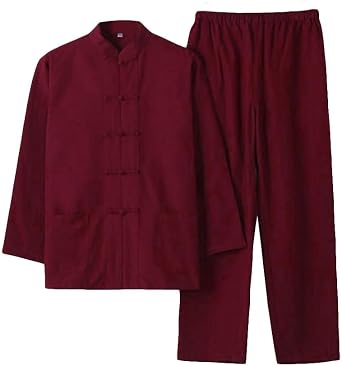 G-LIKE Mens Band Collar China Button, Long Sleeve, Solid China, Shirt, Pants, Loose, Mens, Chinese-style Suit