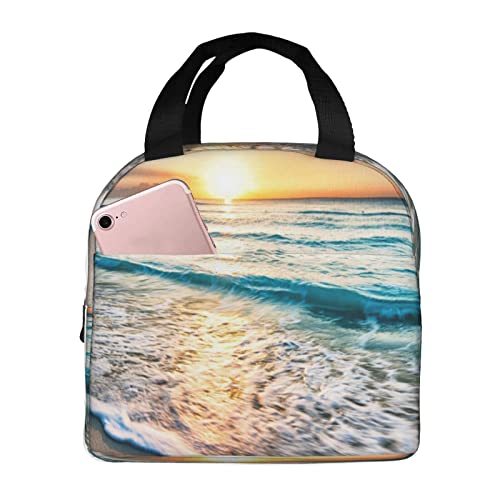 XVBCDFG Bolsa de almuerzo con aislamiento Ocean Sunrise para mujeres y hombres, bolsa de mano ligera y duradera para la escuela de oficina