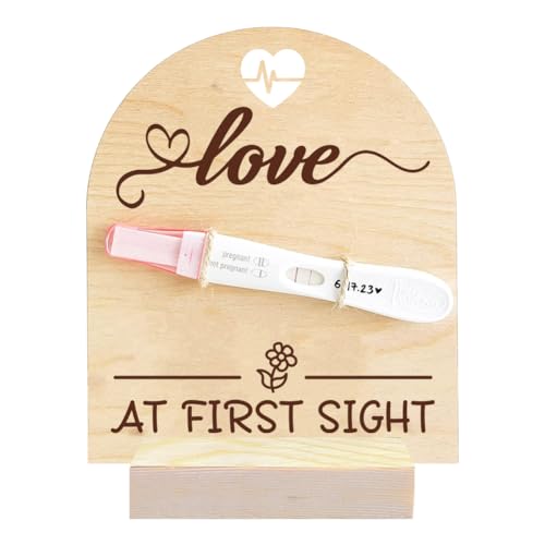 Image of FREEBLOSS Wooden Pregnancy Announcement for Dad Electrocardiogram Heart Pregnancy Test Keepsake Wooden Sign Baby Surprise Pregnancy Announcement Sign Fun Ways to Announce Pregnancy to Be Gifts