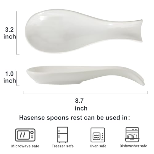 Image of Hasense Spoon Rest for Stove Top, Cooking Spoon Holder for Kitchen Counter, Porcelain Dishwasher Safe Utensil Rest for Spatula, Ladle and Tong, Modern Classic Kitchen Coffee Bar Decor, White
