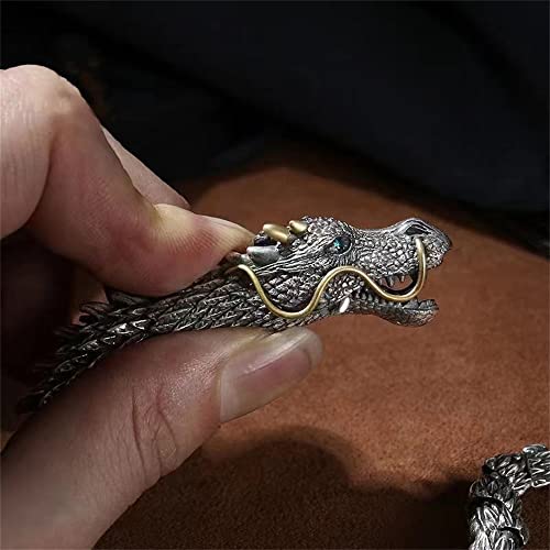 Monkpear Silver Handmade Dragon Chain Bracelet - Domineering Handmade Retro Silver 3D Dragon Bracelet, Personality Creative Men's Jewelry Gifts #TOP2