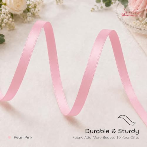 Image of Double Face Pearl Pink Satin Ribbon 1 /4 inch X 50 Yards Polyester Pearl Pink Ribbon for Gift Wrapping Very Suitable for Weddings Party Hair Bow Invitation Decorations and More