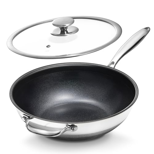 Image of KOKHUB 30 cm Induction Wok Non Stick, Titanium Ceramic Wok with Lid