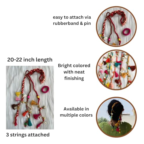 Image of Zippy Flora Handmade Boho Colorful Hair Strings | Navratri & Ethnic Festive Hair Accessories | Vibrant Pink Braided Thread Hairband & Hair Extensions for Women & Girls | Bohemian Styling Hair Jewelry