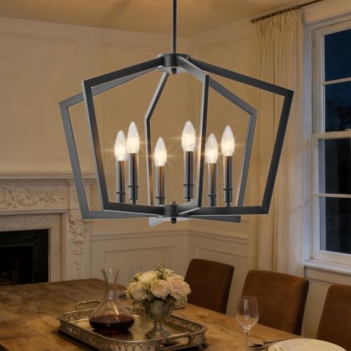 Matte Black Chandeliers for Dining Room, 23" Modern Farmhouse Chandelier