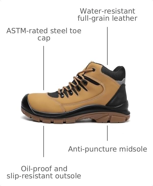 DRKA Men's Steel Toe Work Boots Water Resistant Safety Shoes(18950-yel-45) by DRKA - Used condition - Image 3