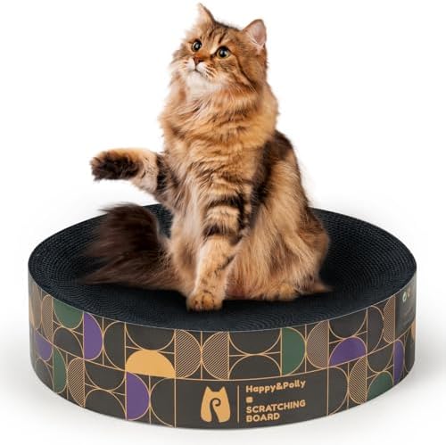 Cat Scratcher Cardboard Bed – Happy&Polly Round Cat Scratching Pad for Indoor Cats Double-Sided Usable Corrugated Cat Beds Furniture Protector Cat Scratch Deterrent – Black