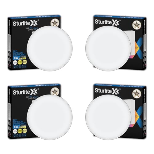 Image of Sturlite Lexxo 8W (3in1) Round LED Surface Light| Warm, Neutral & Cool White Color Temperature | 640 Lumens with CRI Tech for Accurate Color Representation - (Pack of 4) LED Bulb