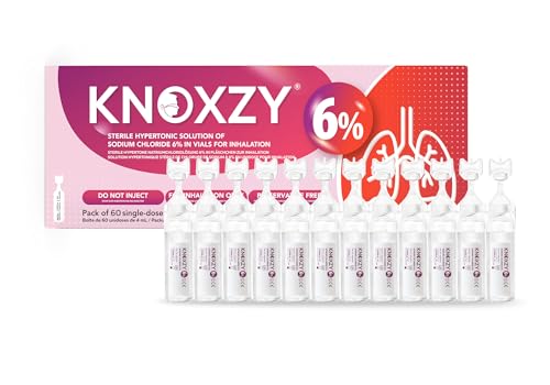 KNOXZY Hypertone Kochsalzlösung zur Inhalation 6%. Inhalationslösung für Erwachsene und Kinder. Die Box enthält 60 Einzeldosis-Ampullen à 4 ml.