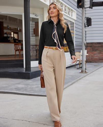 Button Down Shirts for Women Long Sleeve V Neck Button Up Shirt Women Business Casual Blouses Fit Work Tops4