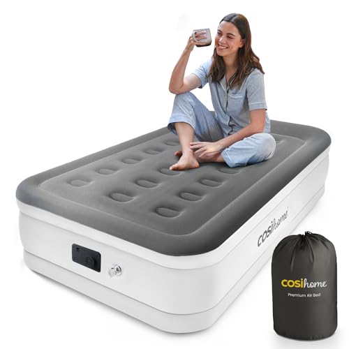 Cosi Home® Single Sized Air Bed - Premium Single Inflatable Mattress With a Built-in Electric Pump, Integrated Raised Pillow and Storage Bag
