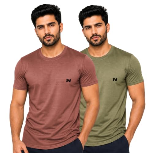 Image of NINQ Half Sleeve Tshirt for Men | Round Neck Regular Tshirt | Breathable Mesh Dotted Stylish T-Shirt | Sports Wear Casual Tee for Gym, Running & Daily Comfort