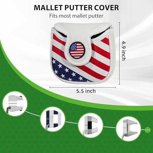Frimon Mallet Putter Headcover Golf Putter Cover Magnetic Mallet Putter Cover Fashion Golf Club Covers USA Stripe and Star Mallet Putter Fit for Scotty Cameron Taylormade Odyssey Backstryke Ping