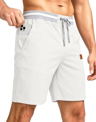 Image of Tansozer Men's Casual Beach Shorts - Cotton 9 inch Summer Elastic Waist Drawstring Golf Twill Chino Short with Pockets for Men