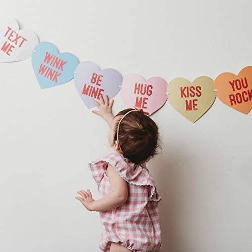 Image of FestikoConversation Candy Hearts Banner, Eight Valentines Day Heart Sayings Garland Decorations, six feet Long