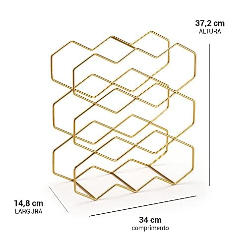 Suporte para Vinhos Adega, 9 garrafas, 34 x L.14.8 x 37,2cm, Dourado Fosco, Arthi