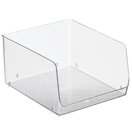 Image of mDesign Wide Stackable Plastic Food Storage Organizer Bin Basket with Open Front for Household Kitchen Cabinets, Pantry, Offices, Closets, Bedrooms, Bathrooms - 10.2" Wide, 4 Pack - Clear
