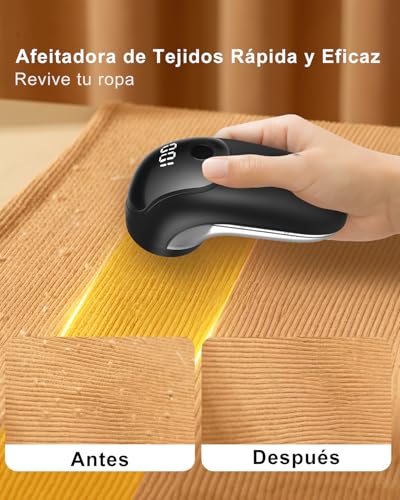 Miniatura 5 de Quitapelusas Electrico, Actualización De Sharp Homtronics Recargable Quita Pelusa Portátil Con 4 Cuchillas, 3 Velocidades, Eficiente Y Potente Quita Bolas Ropa Pequeño Para Ropa, Sofa Negro