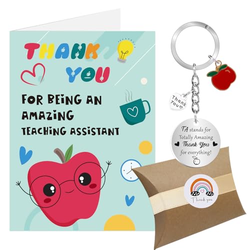 Teaching Assistant Gift Teaching Assistant Card Teaching Assistant Keyring Gifts for Women Men Thank You Teacher Nursery TA Keyring Gifts Prestents from Student with Gift Box
