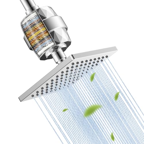 Hibbent Metal Filtered Shower Head, 6'' High Pressure RainShower Head, 20 Stage Shower Filter for Hard Water Softener, Bathroom Rainfall Shower Head to Remove Chlorine and Heavy Metals, Chro