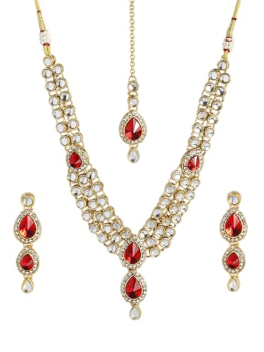 Juego de joyas Kundan DMZ-2359 en latón con acabado chapado en oro talla S