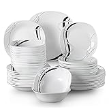 Set de vajillas de 48 piezas : Juego completo de vajilla de vidrio ópalo de 48 piezas; 12 platos llanos grandes de 11", 12 platos de postre de 8", platos hondos de 9”, cuencos de cereales de 7.5". Rústica, sencillo, saludable y duradero, apta para hogar y fiesta, también apta para cocina y decoración.
