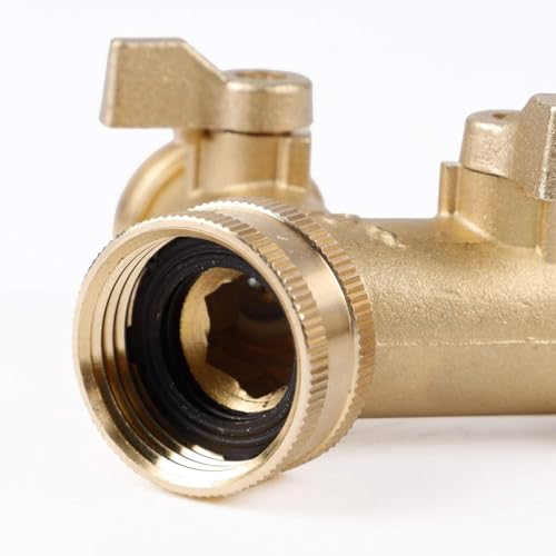 Image of Triumpeek 3 /4 inch Brass 2 Way Hose Splitter, Brass 2 Way Garden Hose Connector with 2 Pcs Garden Hose Coiled Spring Protectors and 6 Rubber Washers