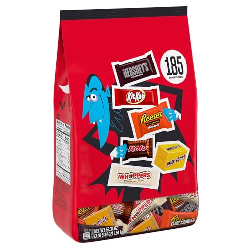 Hershey's Assorted Milk Chocolate Miniatures, 185 Piece Mixed Variety of Hershey's Bars, Peanut Butter Cups, Rolos, Milk Duds and More, Bulk Christmas Candy Party Pack