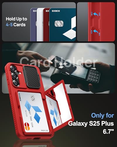 Image of for Samsung Galaxy S25+ Plus Case Wallet with Stand, Built-in Card Holder & Camera Cover, Military Grade Drop Protection Shockproof Rugged Protective Wallet Phone Case for S25+ Plus 2025, Red