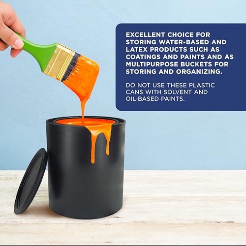 Master Elite 1 Quart Empty Plastic Paint Can Bucket, Pack of 2 - Triple Lock Airtight Lid Seal, 32 fl. oz. All-Plastic Coating Storage Container Can - Pail Handle, Dent & Rust Proof, Odor Resistant