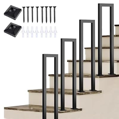 Stair Railing Lndoor,Hand Rails for Outdoor Steps, Metal U Shaped Handrails for Indoor Stairs, Lndustrial Wrought Lron Handrail, Stair Handrail?for Stairs Porch Garden (U-Black, 90CM)