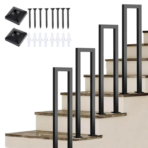 Stair Railing Lndoor,Hand Rails for Outdoor Steps, Metal U Shaped Handrails for Indoor Stairs, Lndustrial Wrought Lron Handrail, Stair Handrail，for Stairs Porch Garden (U-Black, 85CM)