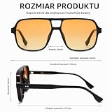 LOJUDI Okulary przeciwsłoneczne dla Mężczyzn i Kobiet Vintage 70s Pilot Kwadratowe Pomarańczowe Duże Soczewki Retro Ochrona UV400, Czarno-pomarańczowe soczewki, L