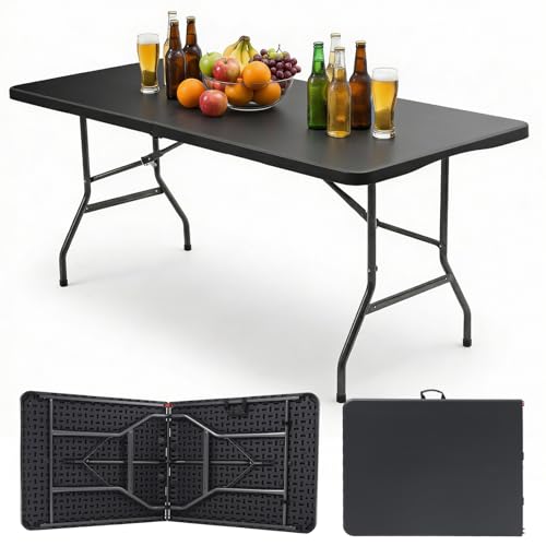 Sekey Buffettisch Tisch Klappbar Kunststoff 152x70 cm | Campingtisch mit Tragegriff Partytisch Klapptisch Gartentisch für Garten Terrasse und Balkon zusammenklappbar 4 Personen (Schwarz)