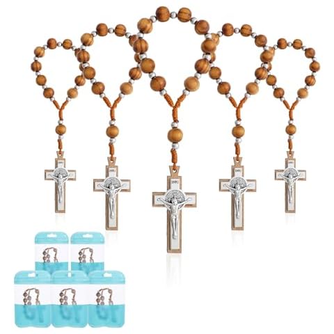 KOMI 12 PCS One Decade Wooden Rosary Beads Catholic Prayer Pocket Rosary Baptism Rosary Catholic Mini Rosaries Bulk Baptism Favors for Guests Party Favors Cover
