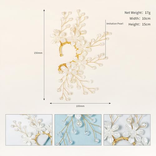 Trendy Ear Cuffs for Women, Non-piercing Ear Bone Clips Wrap Around Dangle Tassel Women's Clip-On Earrings Hook Cuff Climber Earrings for Women (C-shaped Gold Flower Pearl) by yuruyi - Image 3