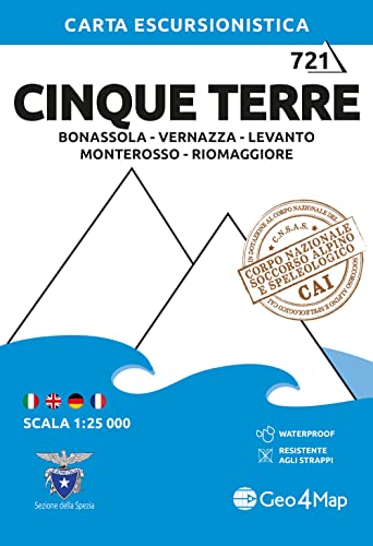 721 Cinque Terre: Bonassola, Vernazza, Levanto, Monterosso, Rio Maggiore. Carta escursionistica 1:25.000