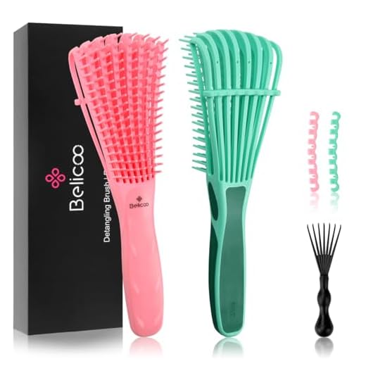 Belicoo Detangle hårborste, utredningsborste för kvinnor vått och torrt afrohår afro 3c till 4c tjockt lockigt coily kinky vågig lätt att använda och rengöra (rosa grön)