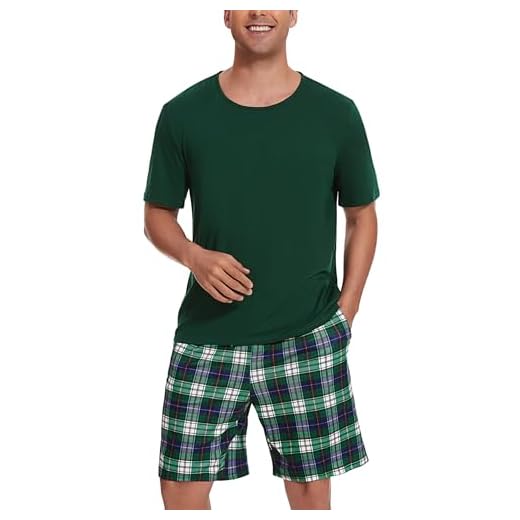 Uniexcosm Pyjama Homme Court Coton Ensemble Short Col Rond Manches Courtes Haut et Bas Été avec Poches Latérales A-Vert Foncé XXL