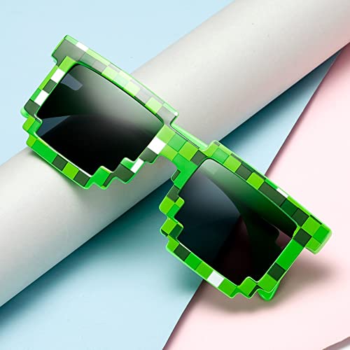 Image of Check Sunglasses Pixel Gangsta Life Funny Novelty Shades With Box Packing (CHECK-GREEN)