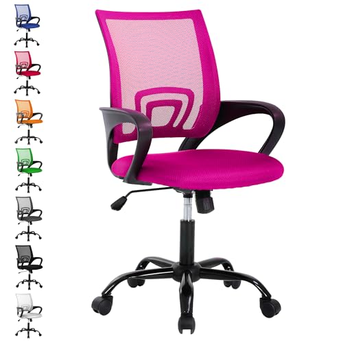 Office Chair, Adjustable Computer Chair with Lumbar Support, Office Desk Chair with Breathable Mesh Backrest, Home Office Desk Chairs for Student, Adults, Study, Dorm, Small Computer Chair, Pink